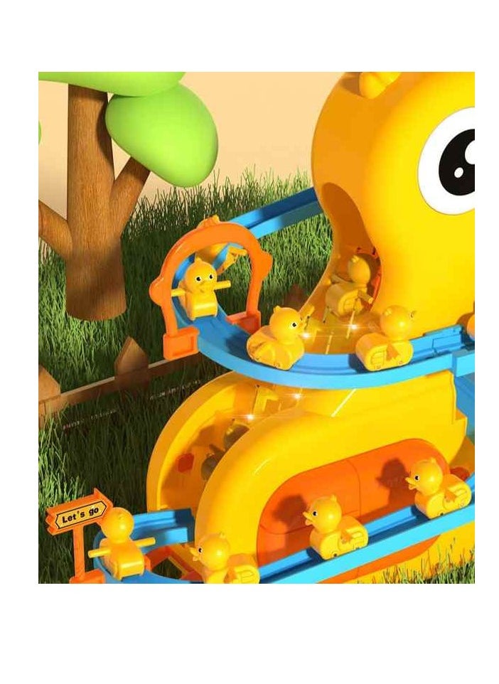 null - Duck race track toy set, interactive musical yellow duck sled with ducklings, educational toy - Image 1