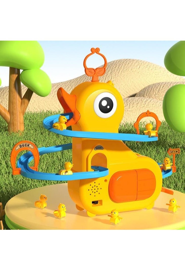 null - Duck race track toy set, interactive musical yellow duck sled with ducklings, educational toy - Image 1