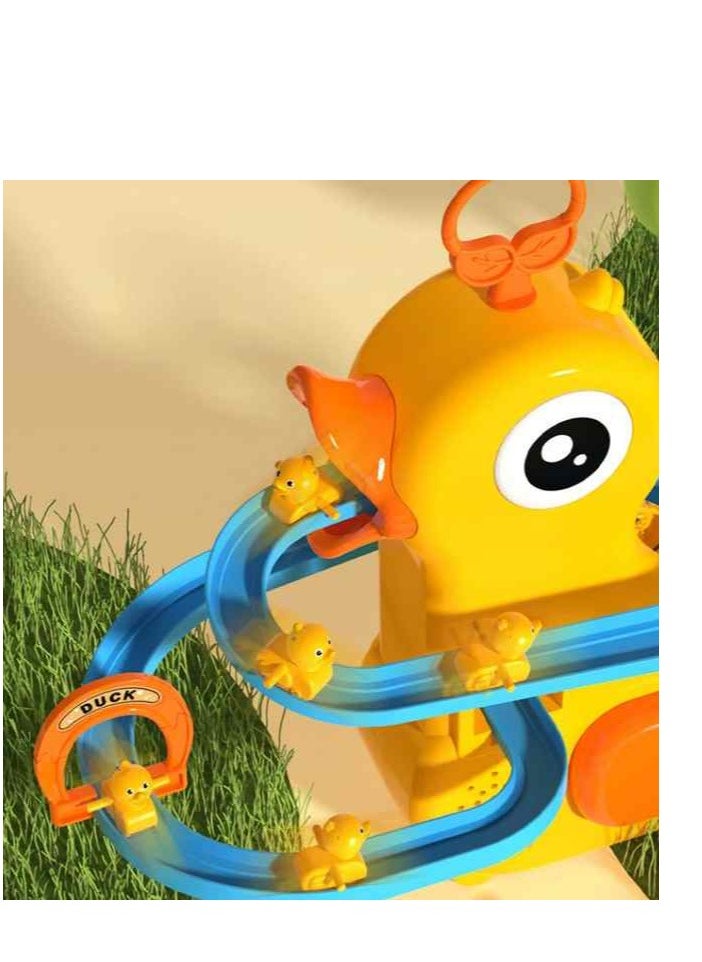 null - Duck race track toy set, interactive musical yellow duck sled with ducklings, educational toy - Image 1