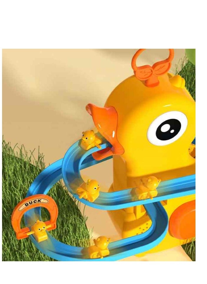null - Duck race track toy set, interactive musical yellow duck sled with ducklings, educational toy - Image 1