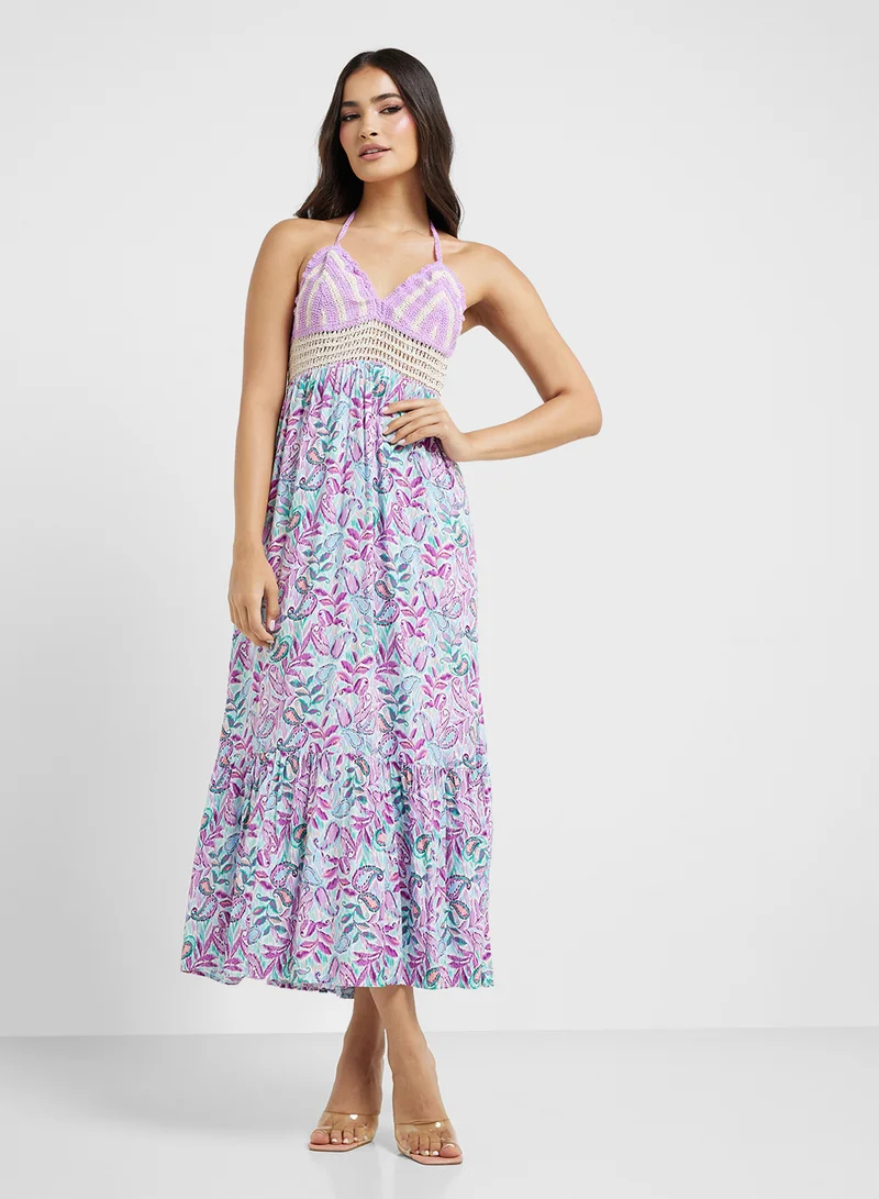 ELLA Crochet Halter Maxi Dress