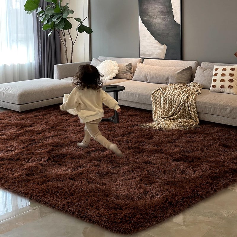 HOMORE Brown Rugs for Living Room, 5x8 Feet Fluffy Shag Area Rug for Bedroom, Super Soft Coffee Rugs for Room Decor, Cute Carpets for Kids Nursery Girls Home Dorm Decor - Image 1