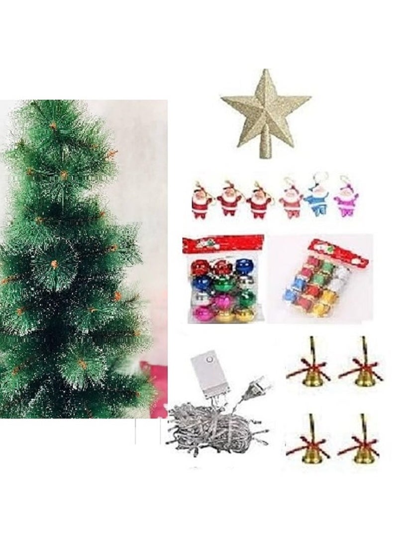 The awaited Christmas trees, the green hedgehog tree with snowy ends, the tree with the soft metal pole in movement and the iron seat, size 150 cm + a tree decorating play set of 30 pieces + a 10 meter light rope