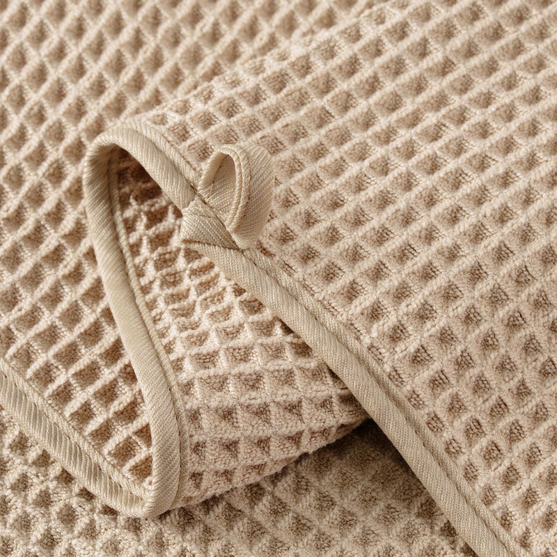 Microfiber Waffle Bath Towels, 4 Pieces, Soft, Absorbent, Fast Drying, Lint Free 430 GSM (Beige) - Image 3