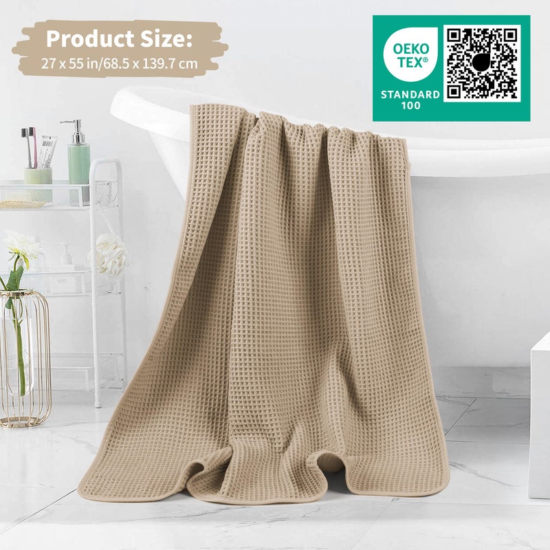 Microfiber Waffle Bath Towels, 4 Pieces, Soft, Absorbent, Fast Drying, Lint Free 430 GSM (Beige) - Image 5