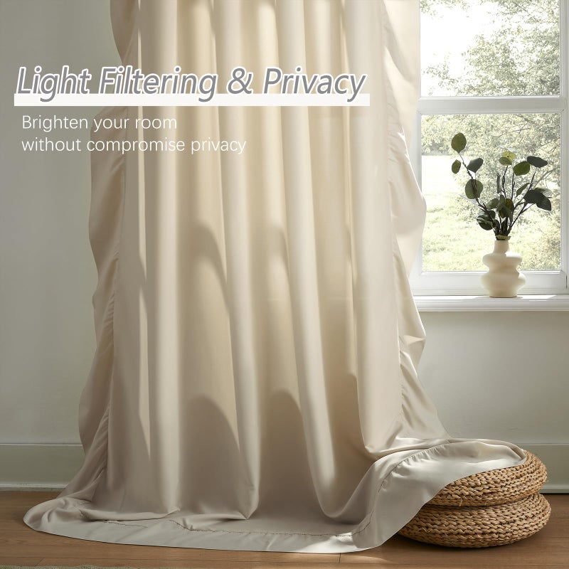 SEEKRIGHT Beige Ruffle Curtains 84 Inches Long for Bedroom Living Room Soft Touch Fabric Rod Pocket Light Filtering Romantic Semi Sheer Curtains for Apartment French Country Window Privacy Decor 2 Panels, 52x84 - Image 5