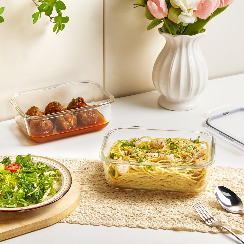 في توب مارت Vtopmart 2 عبوة 1860 مل/63 أونصة حاويات تخزين زجاجية كبيرة مع أغطية مجموعة حاويات الطعام المعدة للوجبات مع غطاء محكم الإغلاق للخبز في فرن الميكروويف ومضاد للتسرب للفريزر وغسالة الأطباق باللون الرمادي - Image 5