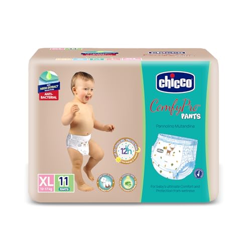 Chicco Comfy-Pro Pant Style Baby Diapers | Anti-bacterial benefits | Ultra Soft & 12hrs protection | Wetness indicator & Disposing Tapes - XL, 11 Count, 12-17 Kg - Image 1
