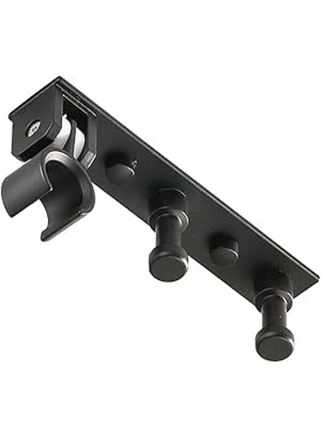 Black Aluminum Wall Mounted Shower Nozzle Storage Rack with Hook Bathroom Organizer - Image 1