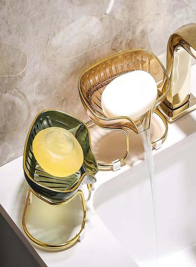 Waexlla Self Draining Soap Dish with Golden Ring Holder Transparent Design Soap Box with Metal Stand Suitable for Shower, Bathroom, Kitchen Sink Bathtub, Toilet, Hotel - Image 5