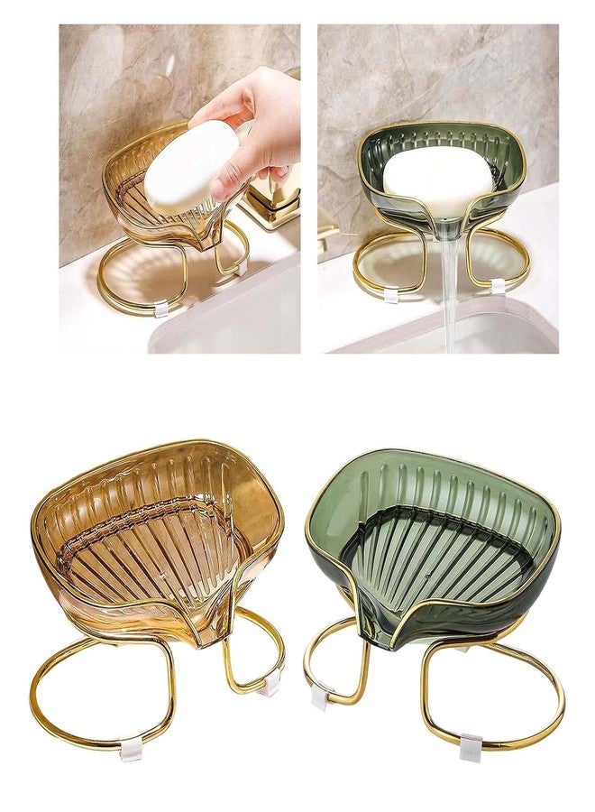 Waexlla Self Draining Soap Dish with Golden Ring Holder Transparent Design Soap Box with Metal Stand Suitable for Shower, Bathroom, Kitchen Sink Bathtub, Toilet, Hotel - Image 4