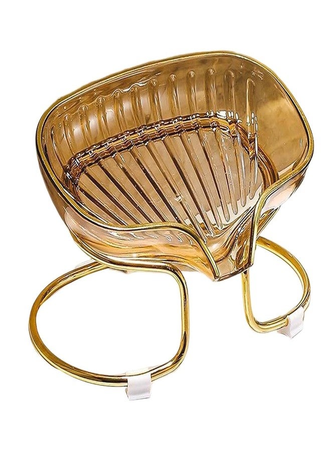 Waexlla Self Draining Soap Dish with Golden Ring Holder Transparent Design Soap Box with Metal Stand Suitable for Shower, Bathroom, Kitchen Sink Bathtub, Toilet, Hotel - Image 1