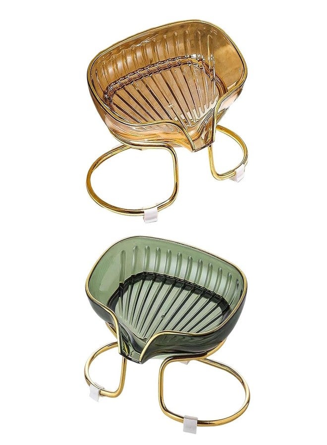 Waexlla Self Draining Soap Dish with Golden Ring Holder Transparent Design Soap Box with Metal Stand Suitable for Shower, Bathroom, Kitchen Sink Bathtub, Toilet, Hotel - Image 2
