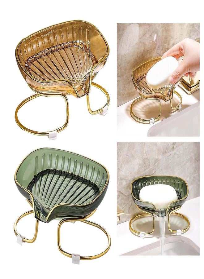 Waexlla Self Draining Soap Dish with Golden Ring Holder Transparent Design Soap Box with Metal Stand Suitable for Shower, Bathroom, Kitchen Sink Bathtub, Toilet, Hotel - Image 3