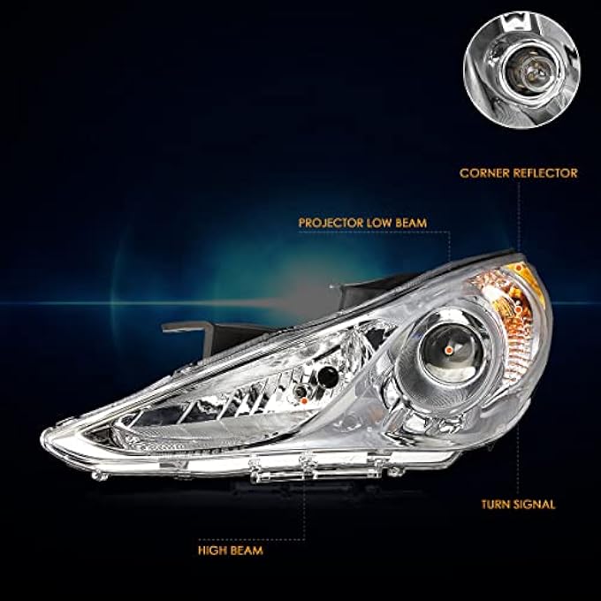 بي إم بيرفورموتور مصابيح أمامية PmhlHson1114OhCa من الكروم والعنبر متوافقة مع طراز 1114 Hyundai Sonata تناسب طرازات المصابيح الأمامية الهالوجينية فقط ولا تناسب الطرازات الهجينة - Image 2
