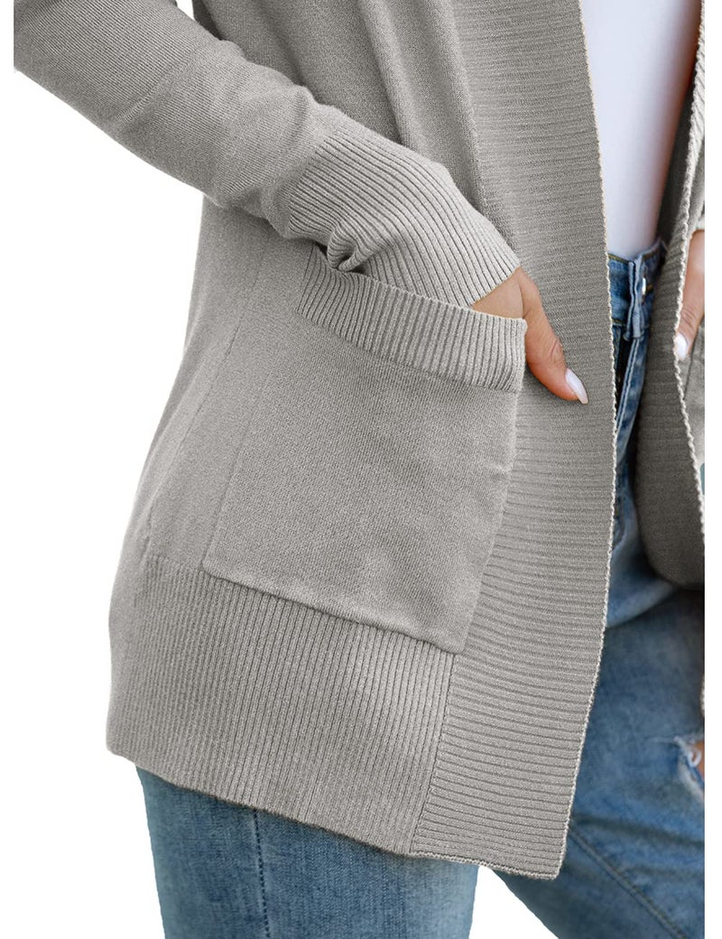 REDHOTYPE Women's Cardigans with Pocket Casual Lightweight Open Front Cardigan for Women, Light Gray, Large - Image 4