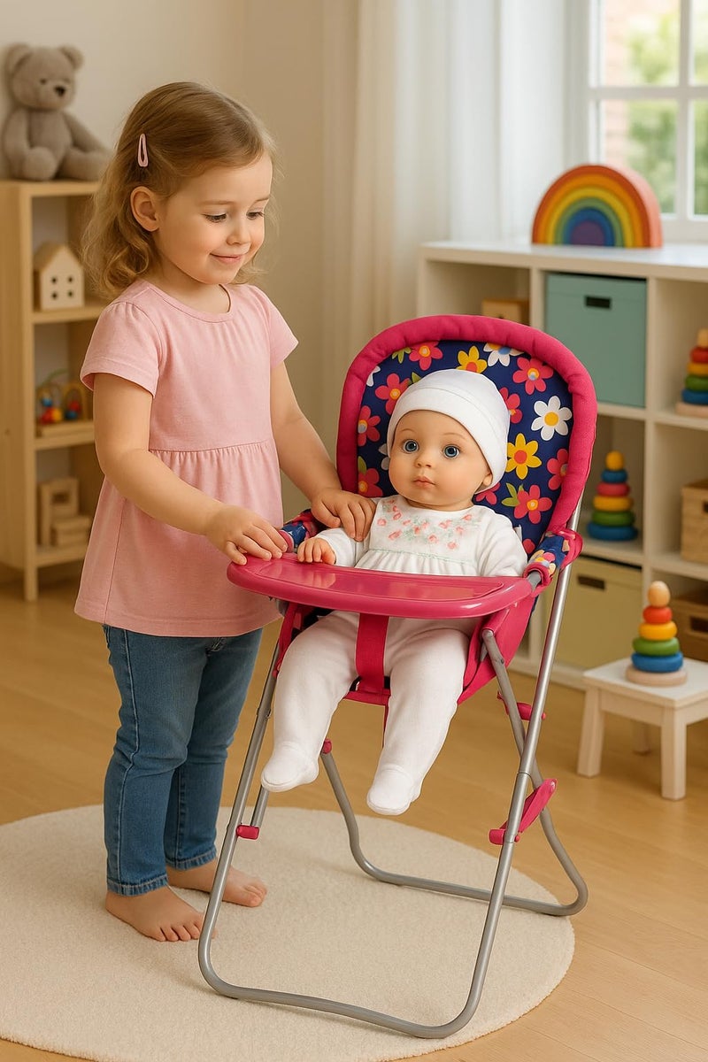 Fash n kolor - Baby Doll High Chair with Tray, Fits up to 18 inch Baby Dolls, Flower Print Toddler Furniture Toy High Chair for Dolls Toys Easy to fold for compact storage - Image 2
