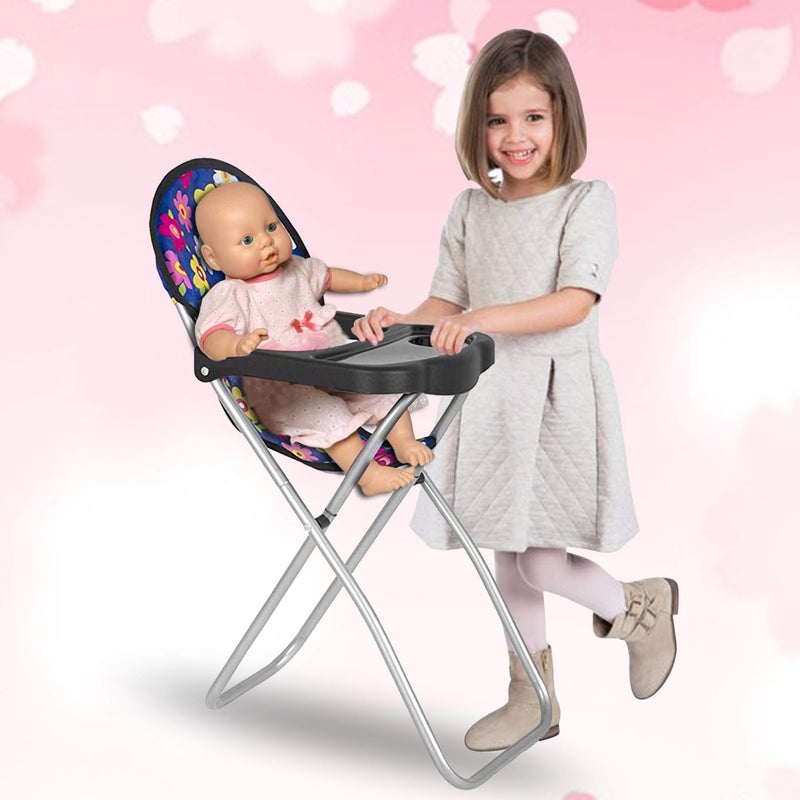 Fash n kolor - Baby Doll High Chair with Tray, Fits up to 18 inch Baby Dolls, Flower Print Toddler Furniture Toy High Chair for Dolls Toys Easy to fold for compact storage - Image 3