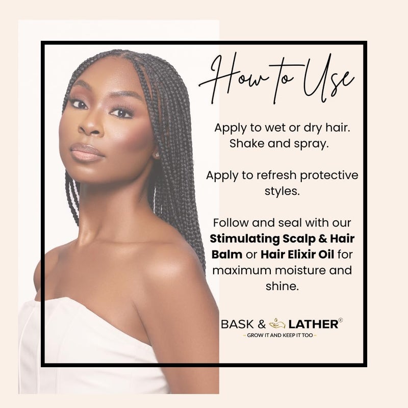 BASK & LATHER Hydrating Hair Mist, Leave-In Conditioner, Itchy Scalp Relief, Detangler, Curl Definer, Aloe Vera, Avocado Oil, For All Hair Types, 8 oz - Image 5