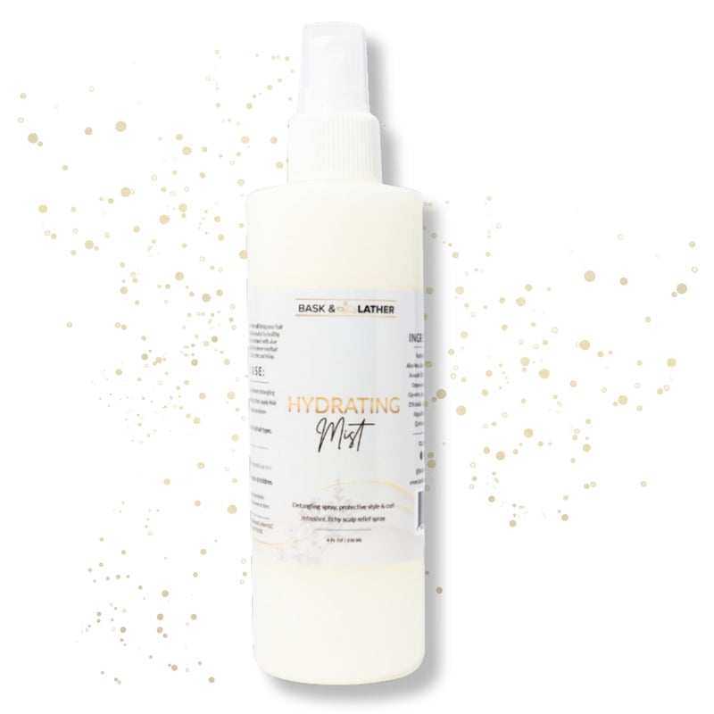 BASK & LATHER Hydrating Hair Mist, Leave-In Conditioner, Itchy Scalp Relief, Detangler, Curl Definer, Aloe Vera, Avocado Oil, For All Hair Types, 8 oz - Image 1
