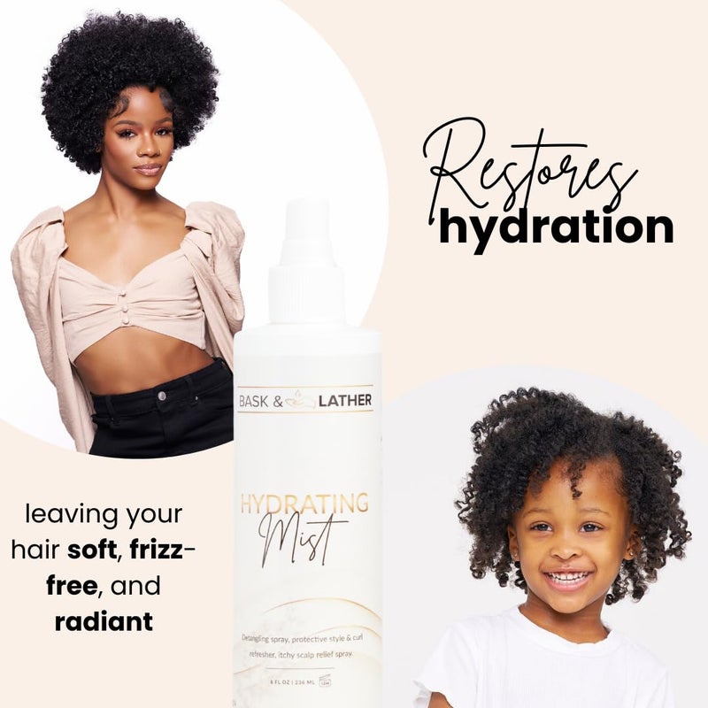BASK & LATHER Hydrating Hair Mist, Leave-In Conditioner, Itchy Scalp Relief, Detangler, Curl Definer, Aloe Vera, Avocado Oil, For All Hair Types, 8 oz - Image 3
