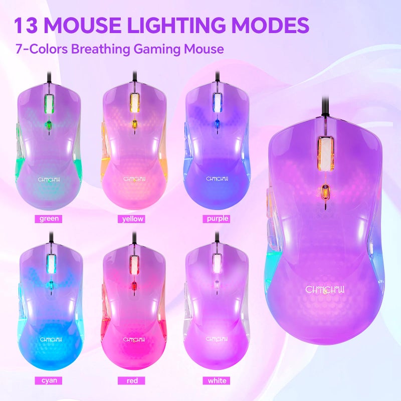 CHONCHOW RGB Gaming Keyboard and Mouse Combo,USB Wired Custom Clear Keyboards, Rainbow LED Backlight Transparent Keyboard Mouse Set for Computer Windows PC PS4 Xbox Laptop - Image 4
