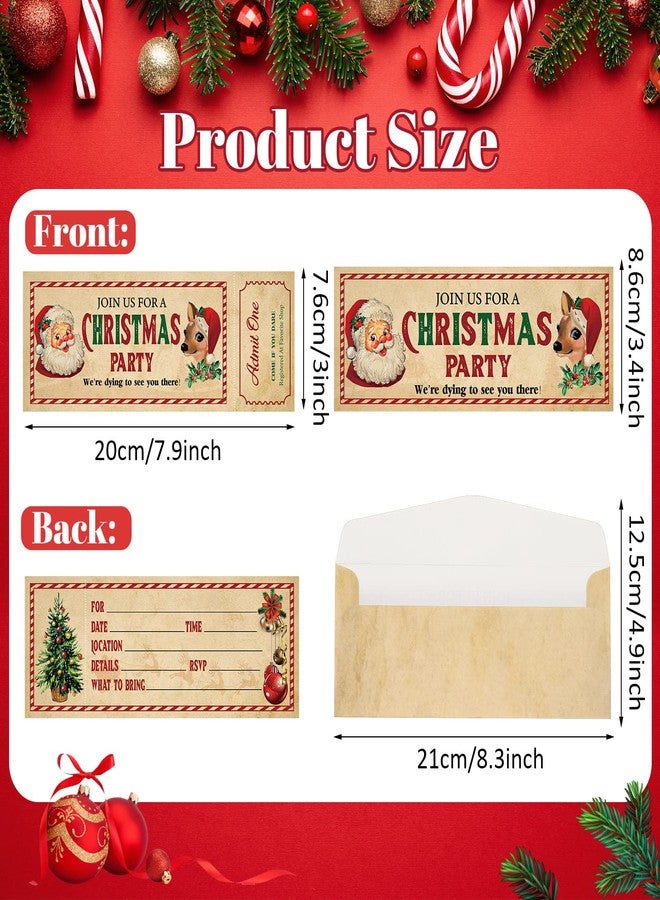 Woanger 50 Pcs Christmas Invitations with Envelope 25 Christmas Party Ticket Invites Card and 25 Envelopes Santa Fill in Blank Invites for Christmas Winter Holiday Birthday Baby Shower - Image 2