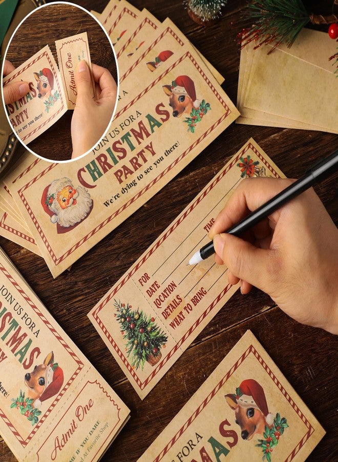 Woanger 50 Pcs Christmas Invitations with Envelope 25 Christmas Party Ticket Invites Card and 25 Envelopes Santa Fill in Blank Invites for Christmas Winter Holiday Birthday Baby Shower - Image 3