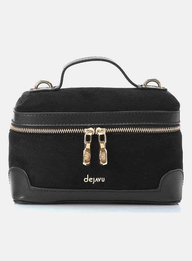 DejaVu Black Suede With One Main Compartment Handbag - Image 1