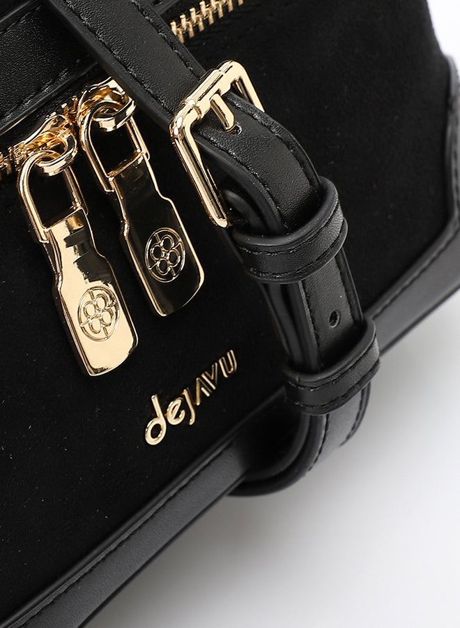 DejaVu Black Suede With One Main Compartment Handbag - Image 4