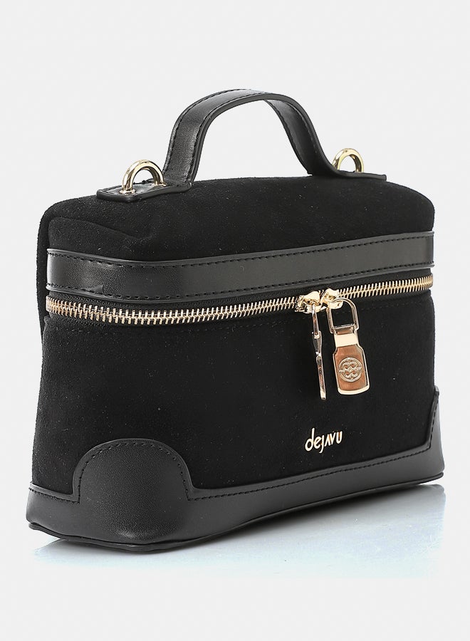 DejaVu Black Suede With One Main Compartment Handbag - Image 2