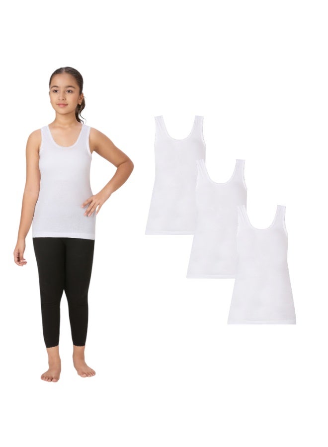 BYC GIRLS COTTON VEST (PACK OF 3) - WHITE - Image 1
