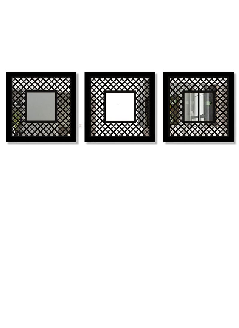 Art Street Art Street Engineered Wood Decorative Wall Mirror Block Design Black Set of 3 Square Shape Mirror for Home Decoration & Wall Decoration- Size-13.2 X 13.2 Inches, Framed  - Image 1