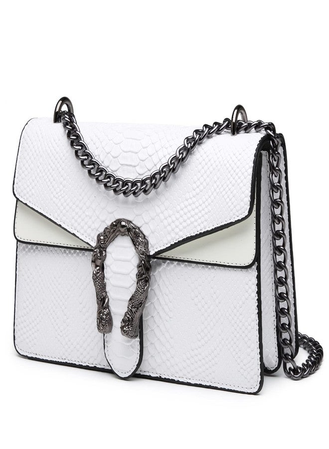 MYHOZEE Crossbody Bags for Women - Snake Printed Clutch Purses Leather Shoulder Bags Chain Strap Evening Handbags White - Image 1