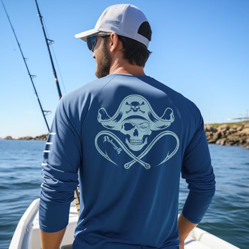 Palmyth Mens Fishing Shirts Long Sleeve Sun Protection Shirts UPF 50 Rash Guard TShirt Tee Navy Skull Pirate XL - Image 3