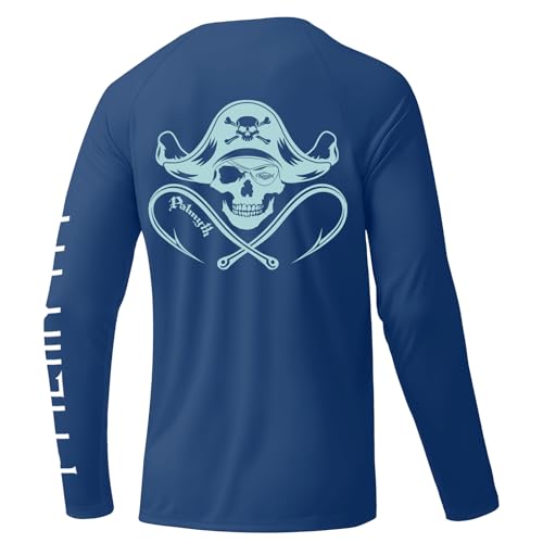 Palmyth Mens Fishing Shirts Long Sleeve Sun Protection Shirts UPF 50 Rash Guard TShirt Tee Navy Skull Pirate XL - Image 1