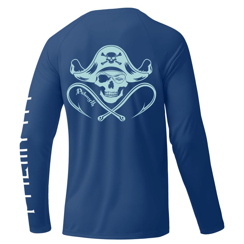 Palmyth Mens Fishing Shirts Long Sleeve Sun Protection Shirts UPF 50 Rash Guard TShirt Tee Navy Skull Pirate XL - Image 2