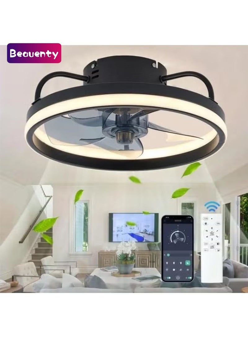 Beauenty Low Profile Ceiling Fans with Lights and Remote with LED Light, Remote Control, 3 Color Dimmable , 360° Rotating Oscillating Fan, Socket Fan Light for Kitchen Bathroom Bedroom Home Office - Image 1
