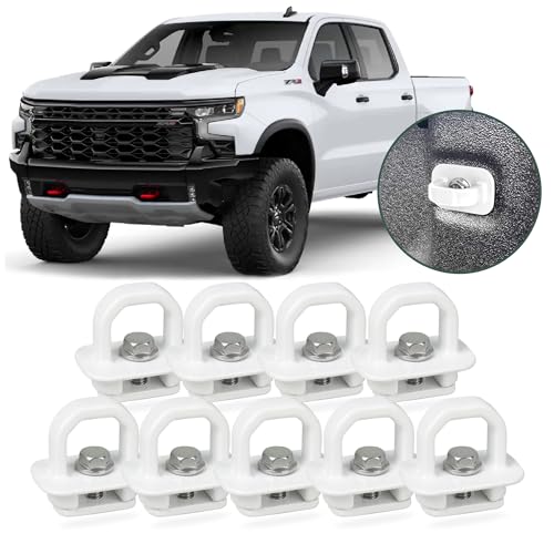 Phamyor Aluminum Tie Down Anchors Truck Bed Side Wall Anchor Compatible with 2007-2023 Chevy Silverado/GMC Sierra, 2015-2023 Chevy Colorado/GMC Canyon, Truck Bed Cargo Hooks, DZ97903, White, 9pcs - Image 1