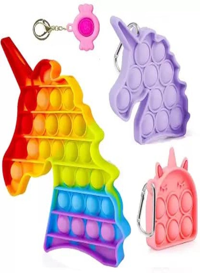 WISHKEY Colorful Pop It Fidgeting Toy Gift Set for Kids Stress & Anxiety Relief Pop Up Bubble Game, Trendy Soft Silicone Fidget Popit Keyrings for Girls & Boys (Pack of 4, Multicolor) - Image 5