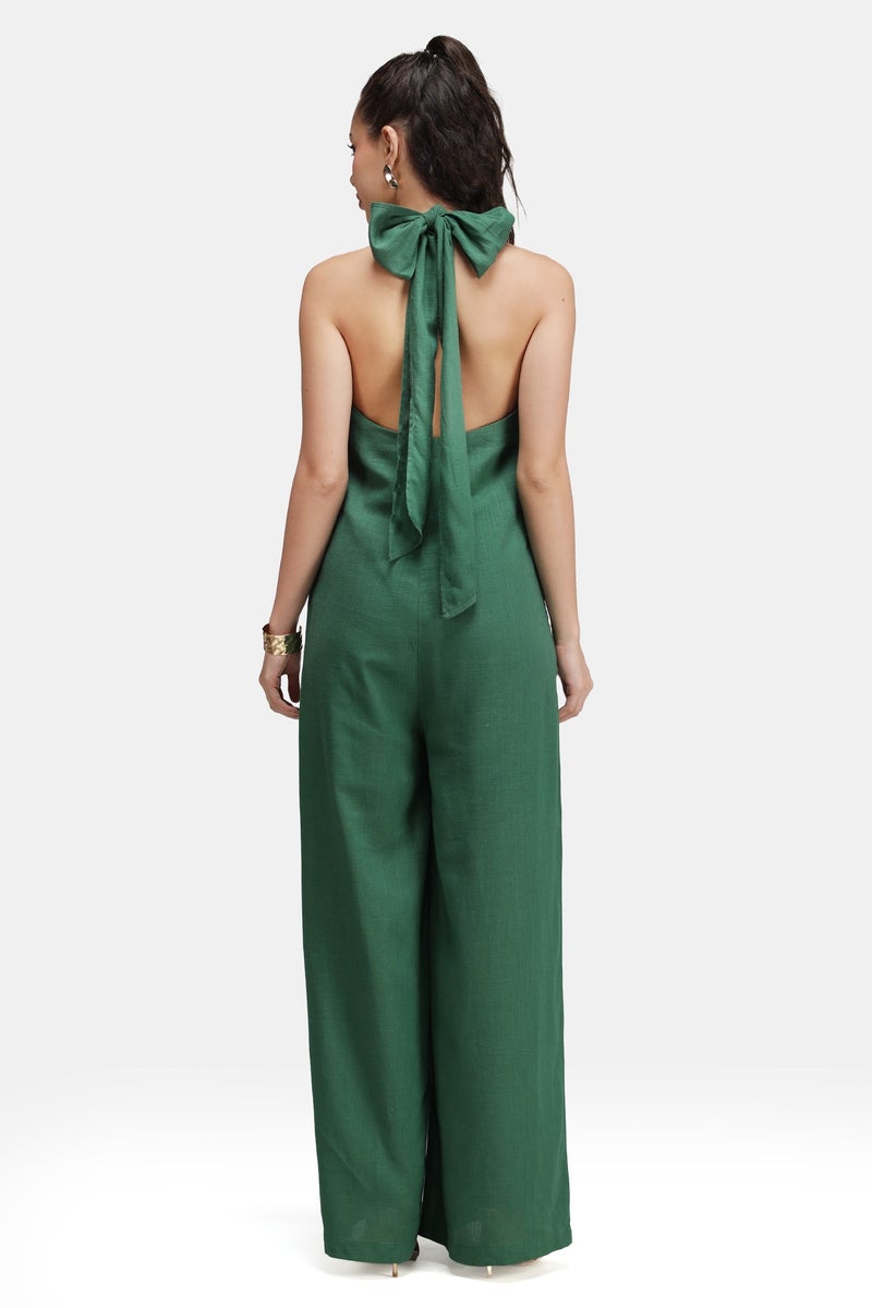 Virgio Solid Linen Backless Halter Jumpsuit for Women - Image 5