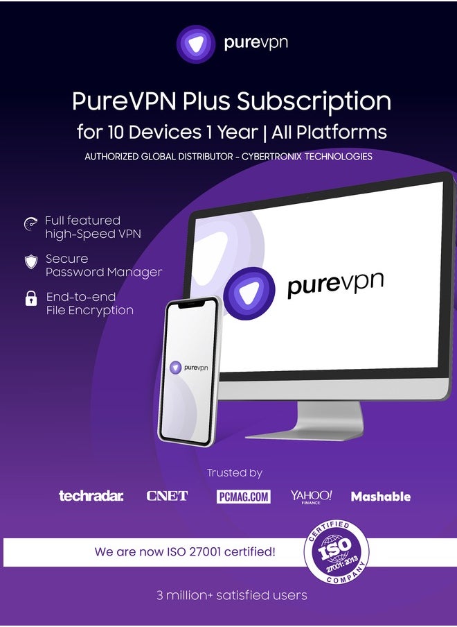 ماركة غير محددة PureVPN Plus Subscription - VPN for 10 Devices 1 Year | All Platforms | Digital Subscription 