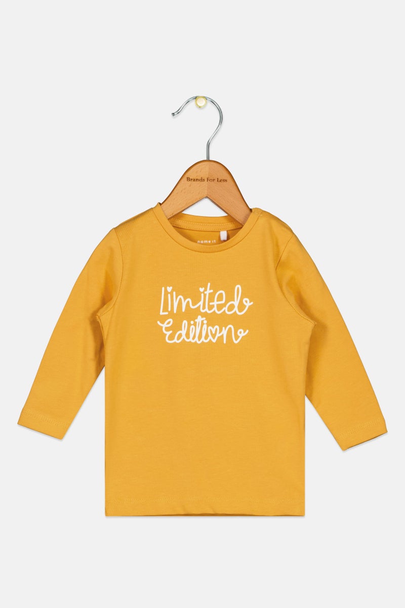 NAME IT Toddlers Girl Graphic Print Long Sleeve Top, Mustard - Image 1