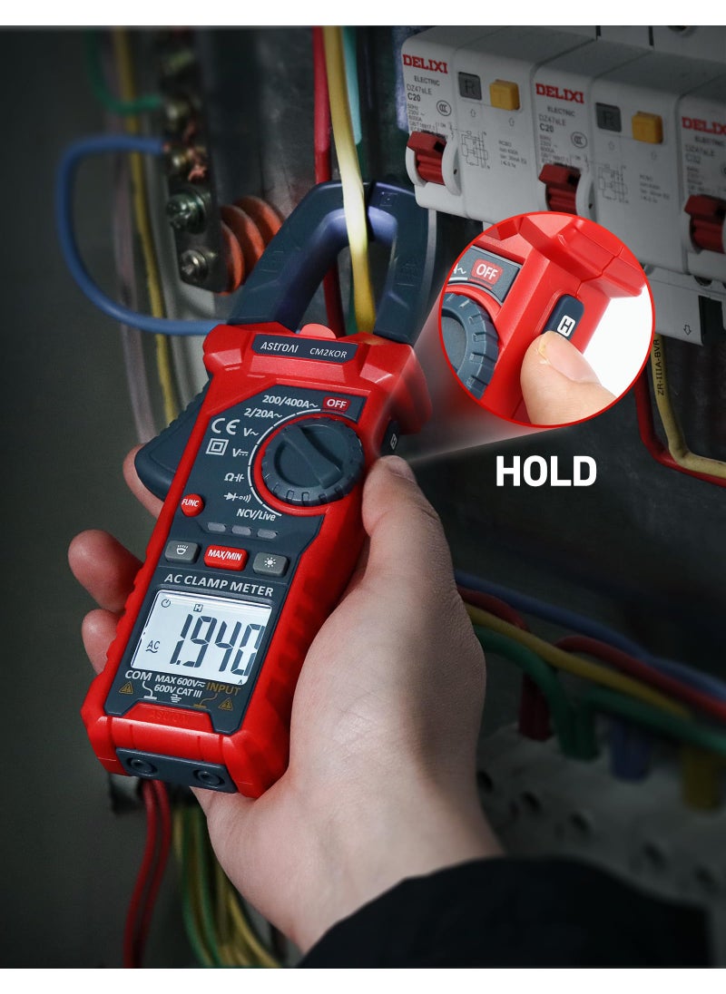 AstroAI Digital Clamp Meter Multimeter 2000 Counts Amp Voltage Tester Auto-ranging with AC/DC Voltage, AC Current, Resistance, Capacitance, Continuity, Live Wire Test, NCV, Blue