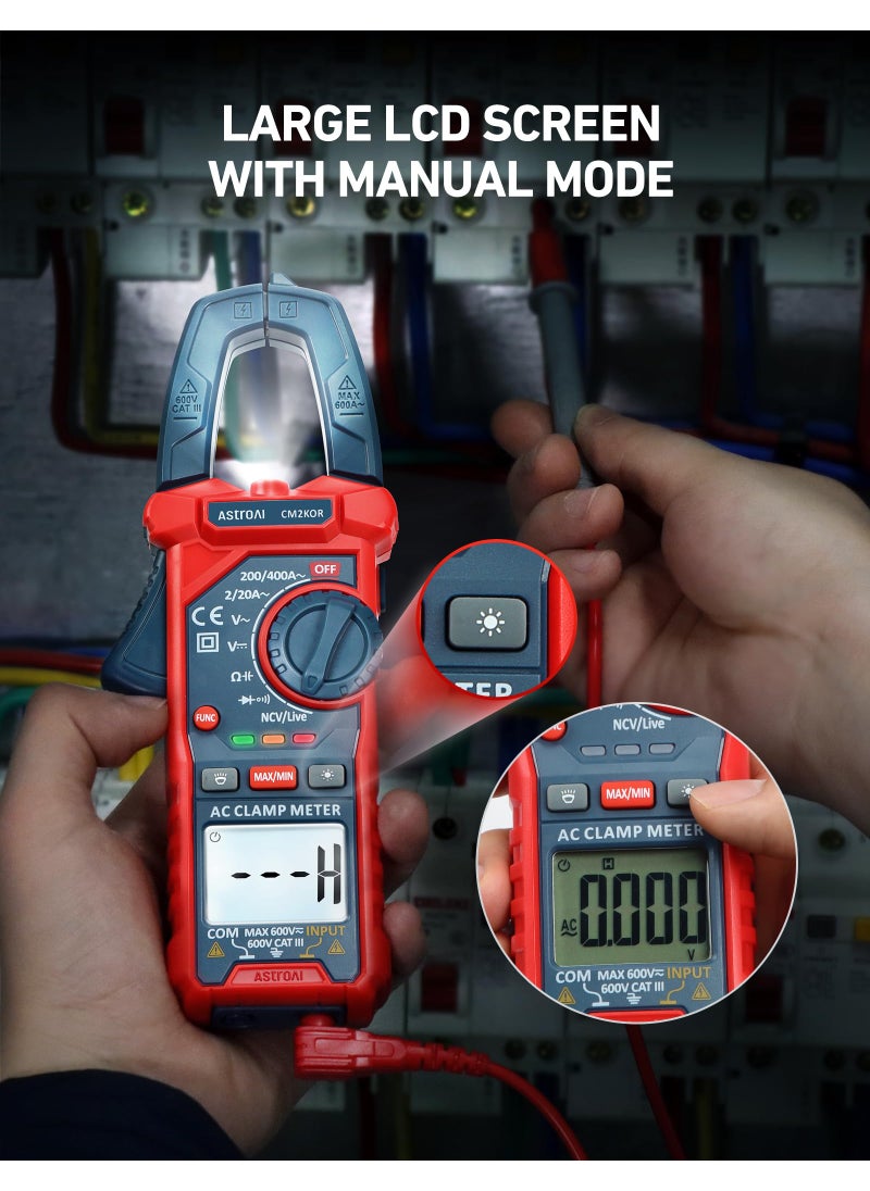 AstroAI AstroAI Digital Clamp Meter Multimeter 2000 Counts Amp Voltage Tester Auto-ranging with AC/DC Voltage, AC Current, Resistance, Capacitance, Continuity, Live Wire Test, NCV, Blue  - Image 4