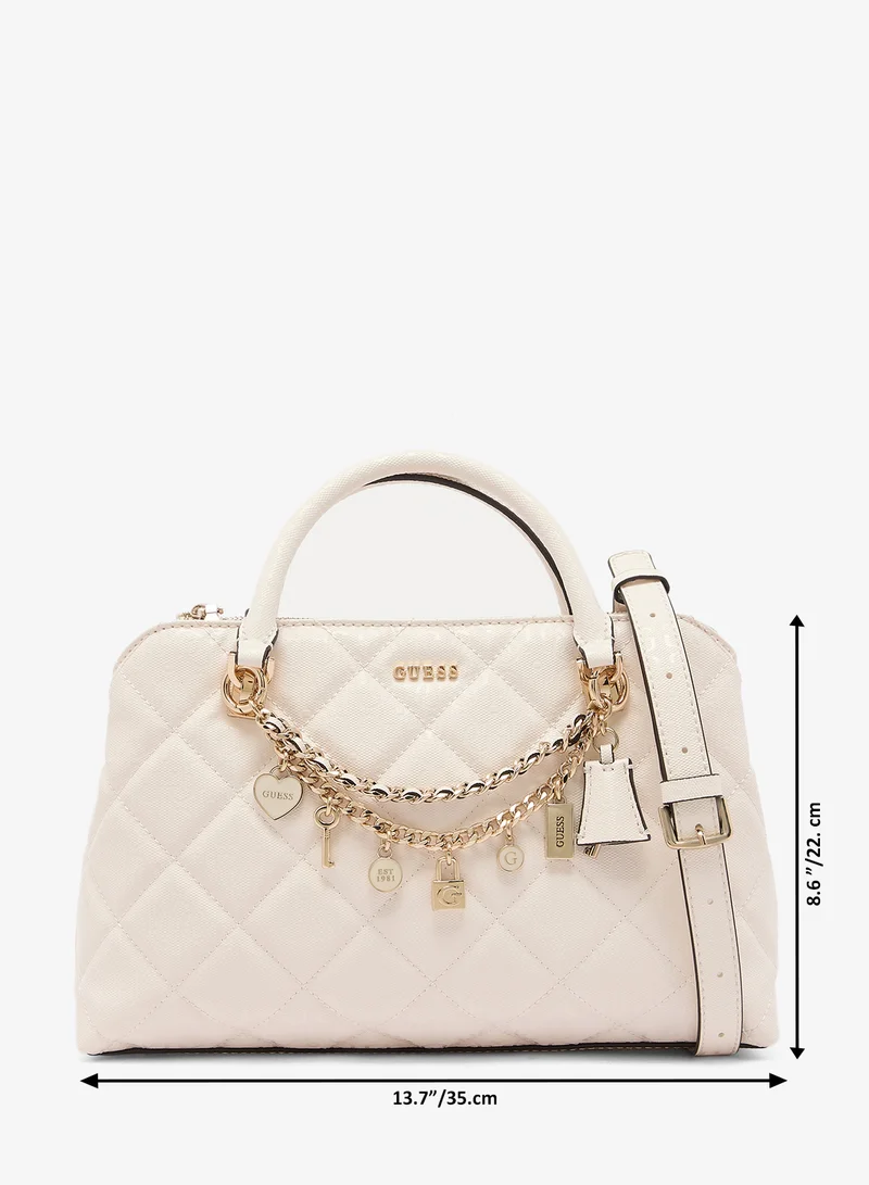 Guess OFF WHITE Libby Satchel Bag for Women | Best Price UAE