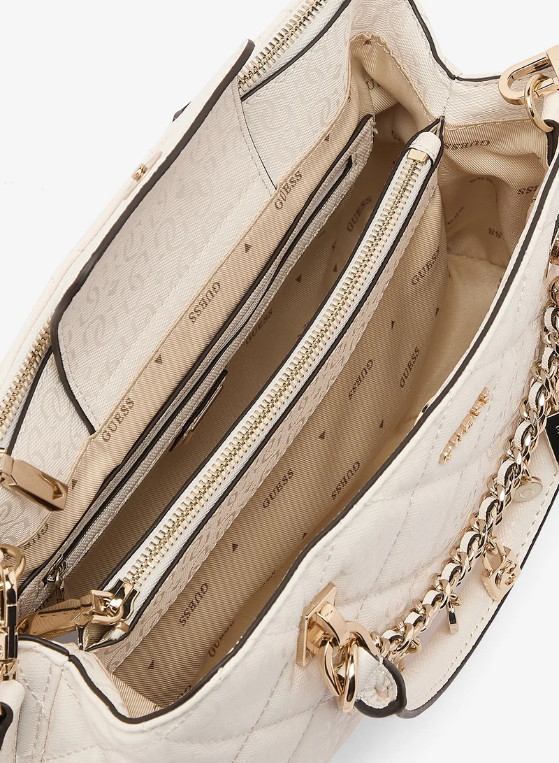 Guess OFF WHITE Libby Satchel Bag for Women | Best Price UAE