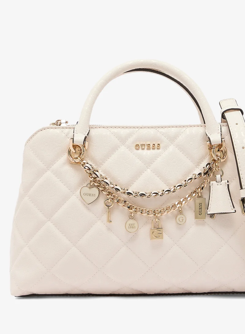 Guess OFF WHITE Libby Satchel Bag for Women | Best Price UAE