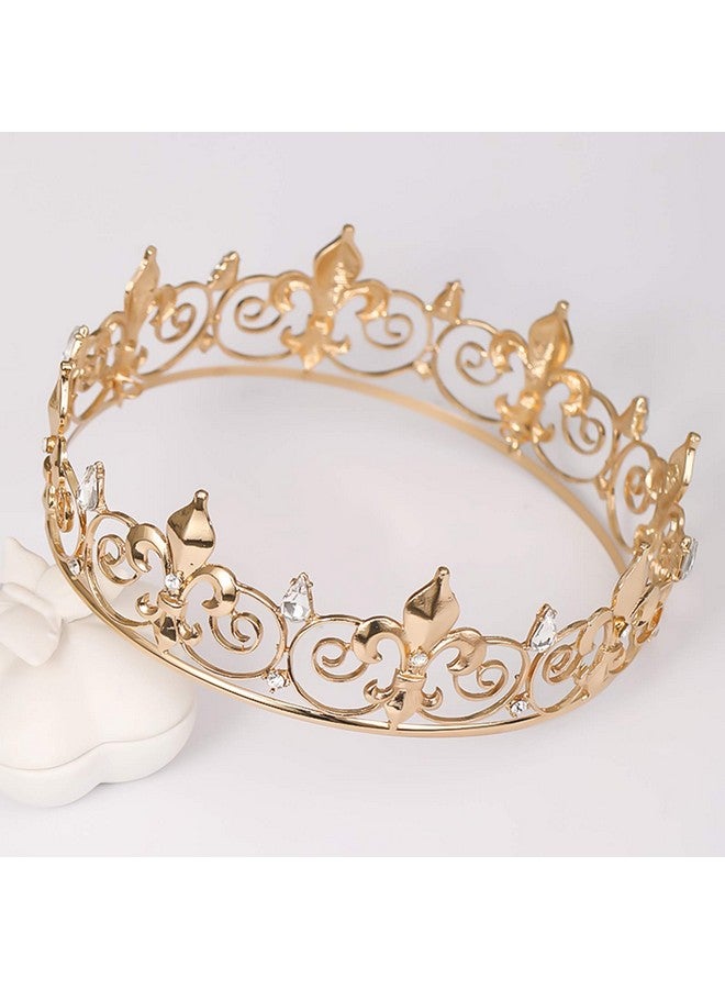 FORSEVEN Full Round King Crown- Metal Rhinestone Crowns And Tiaras For Women And Men Party Prom (Hg340 Gold) - Image 3
