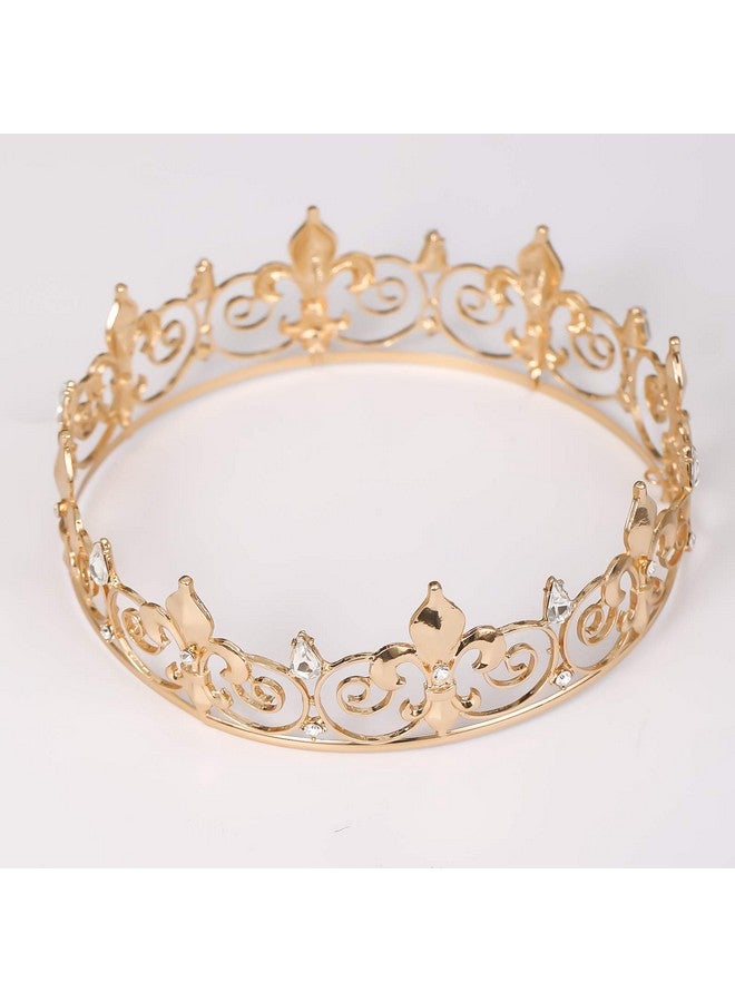FORSEVEN Full Round King Crown- Metal Rhinestone Crowns And Tiaras For Women And Men Party Prom (Hg340 Gold) - Image 2